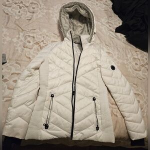 Nautica Women's Quilted White Puffer Coat with Hood